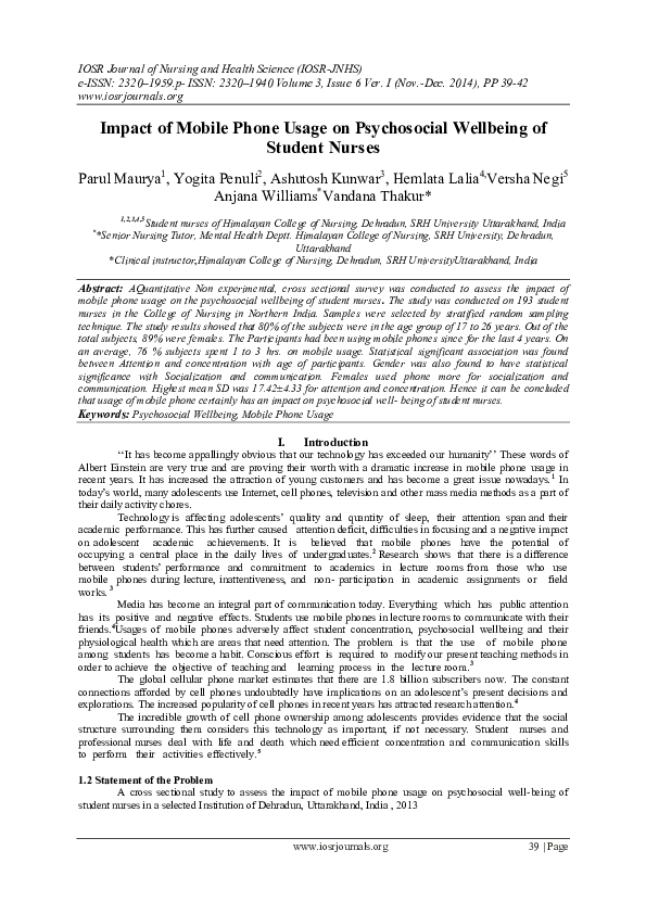 (PDF) Impact of Mobile Phone Usage on Psychosocial Wellbeing of Student ...