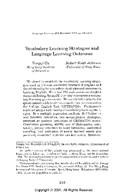 (PDF) Vocabulary learning strategies and languages learning outcomes