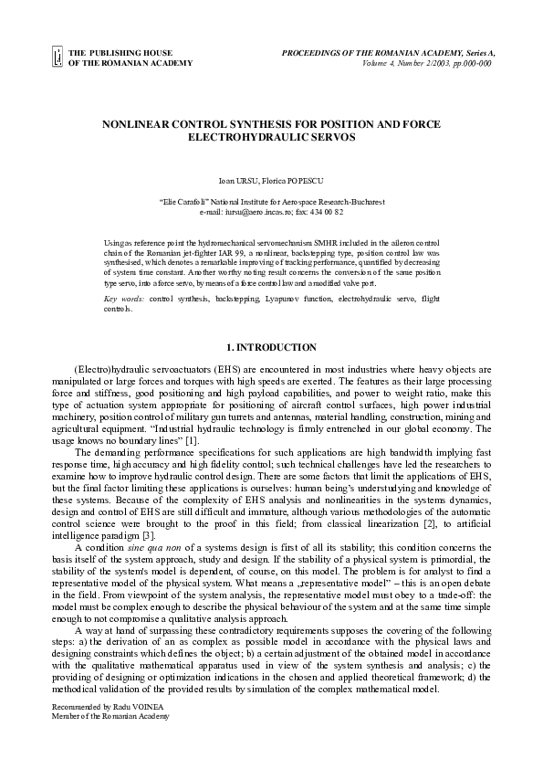 (PDF) NONLINEAR CONTROL SYNTHESIS FOR POSITION AND FORCE ...