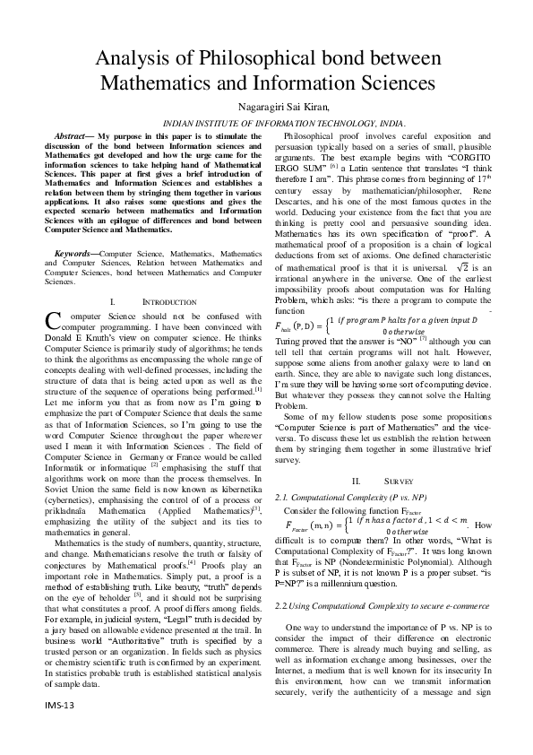 (PDF) Analysis of bond between Mathematics and Information Sciences