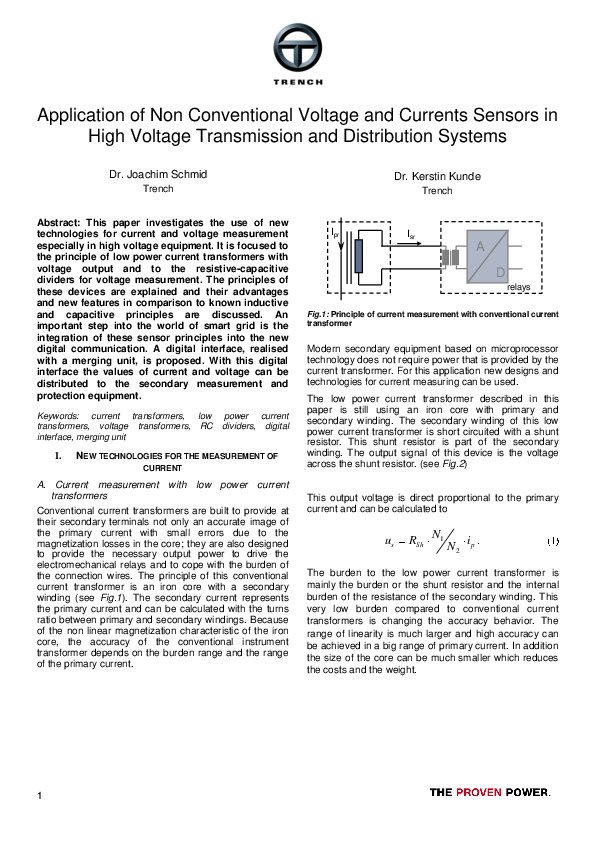 Pdf Application Of Non Conventional Voltage And Currents Sensors In High Voltage Transmission And Distribution Systems Edwin Oria Espinoza Academia Edu