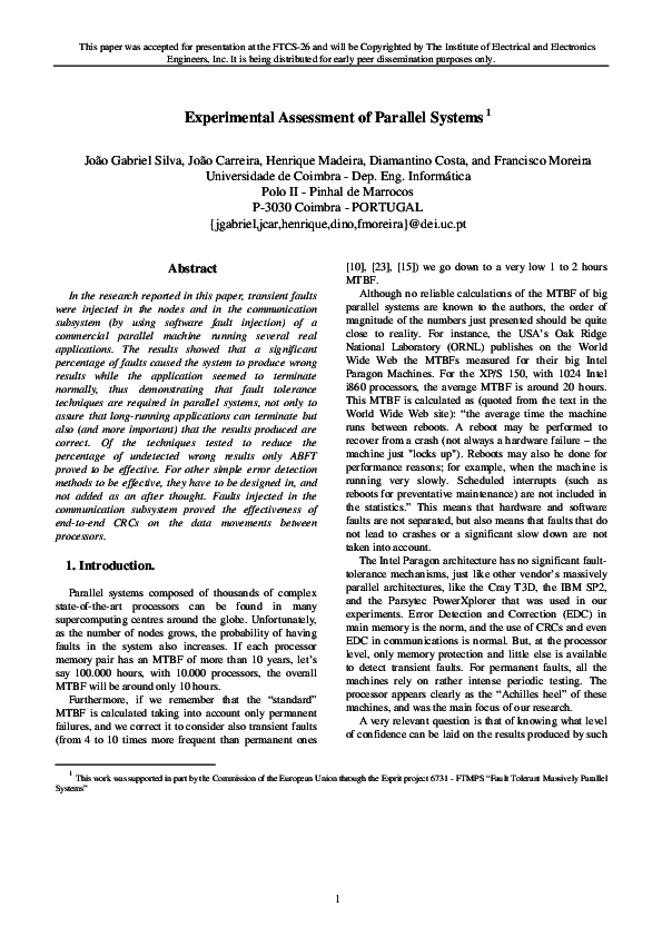 (PDF) Experimental Assessment of Parallel Systems