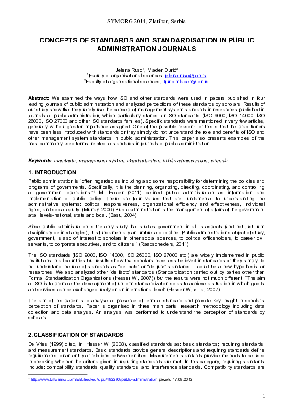 (DOC) CONCEPTS OF STANDARDS AND STANDARDISATION IN PUBLIC ...