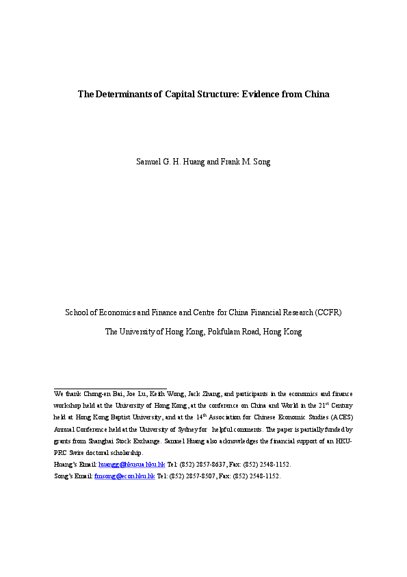 (PDF) The Determinants of Capital Structure: Evidence from China