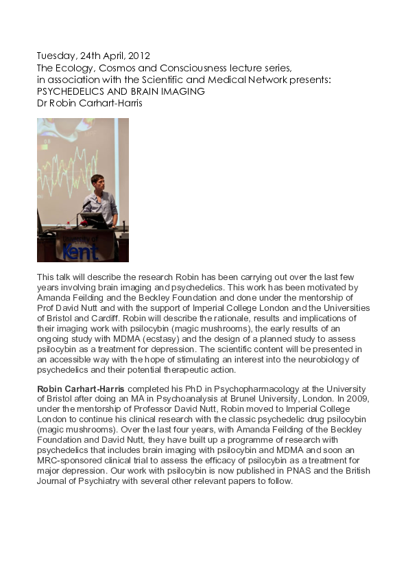 Pdf Dr Robin Carhart Harris Psychedelics And Brain Imaging