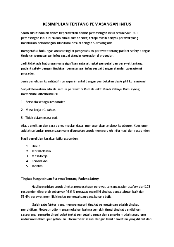 Doc Kesimpulan Tentang Pemasangan Infus Rina Rosiana Academia Edu