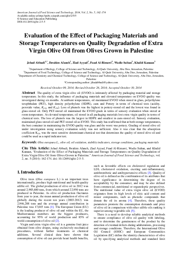(PDF) Evaluation of the Effect of Packaging Materials and Storage ...
