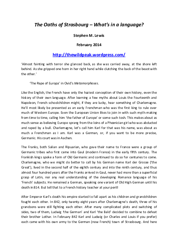 (PDF) The Oaths of Strasbourg – What’s in a language?