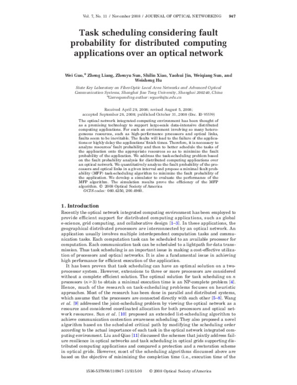 (PDF) Task scheduling considering fault probability for distributed ...