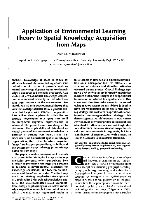 (PDF) Application of Environmental Learning Theory to Spatial Knowledge ...