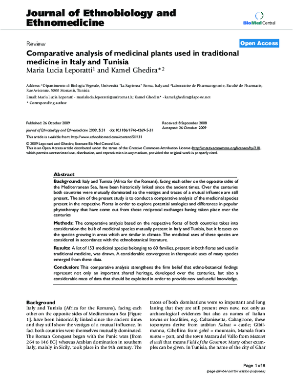 (PDF) Comparative analysis of medicinal plants used in traditional ...