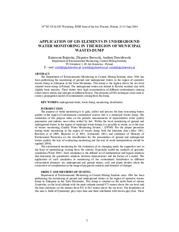 (PDF) APPLICATION OF GIS ELEMENTS IN UNDERGROUND WATER MONITORING IN ...