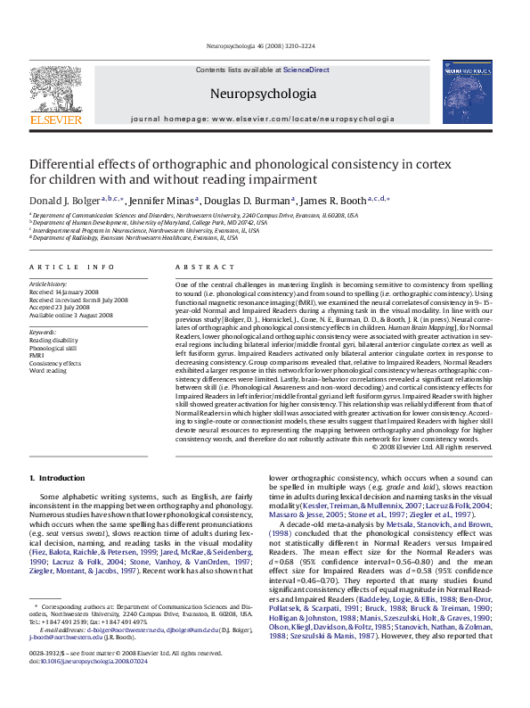 (PDF) Differential effects of orthographic and phonological consistency ...