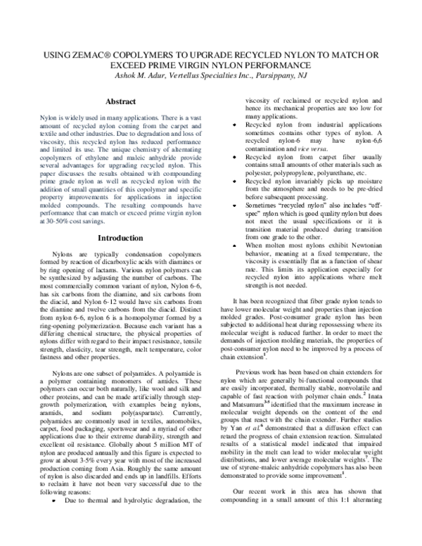 (PDF) Using ZeMac® Copolymers To Upgrade Recycled Nylon To Match or ...