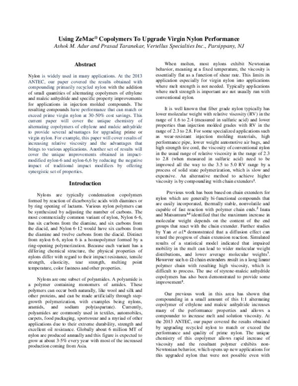 (PDF) Using ZeMac® Copolymers To Upgrade Virgin Nylon Performance