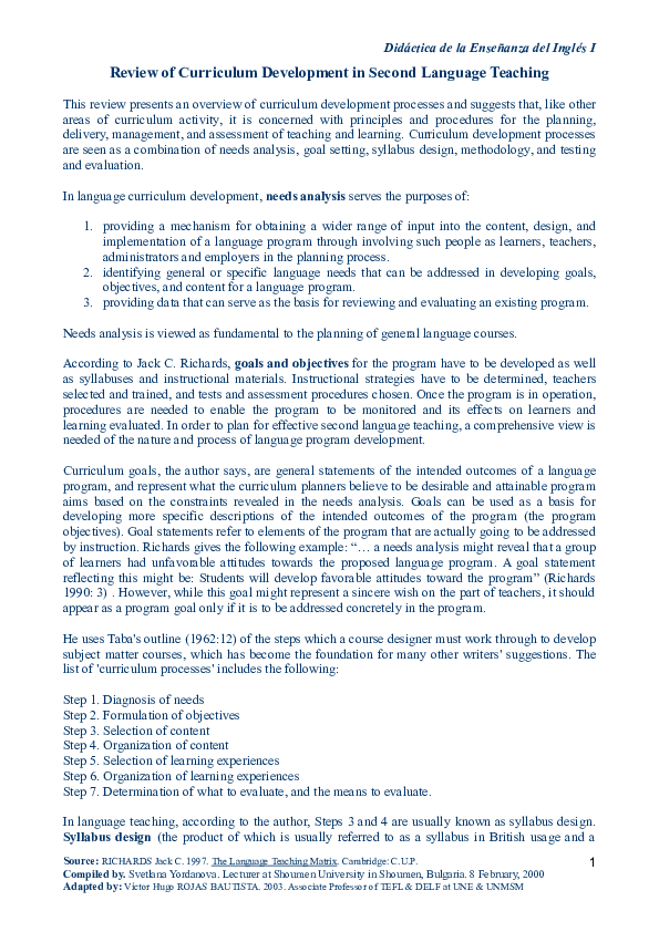 (DOC) Review of Curriculum Development in Second Language Teaching