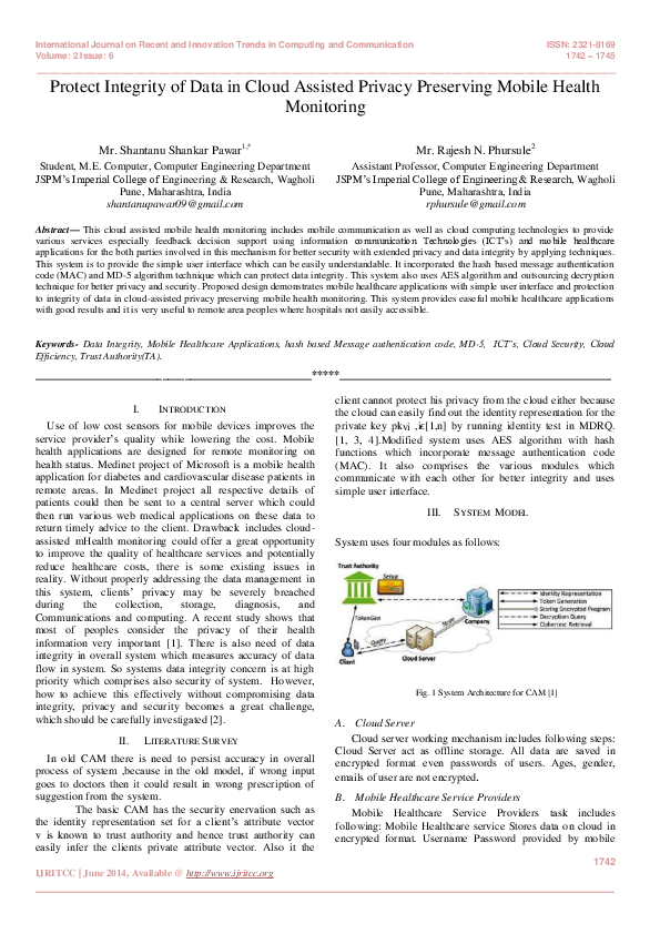 (PDF) Protect Integrity of Data in Cloud Assisted Privacy Preserving ...