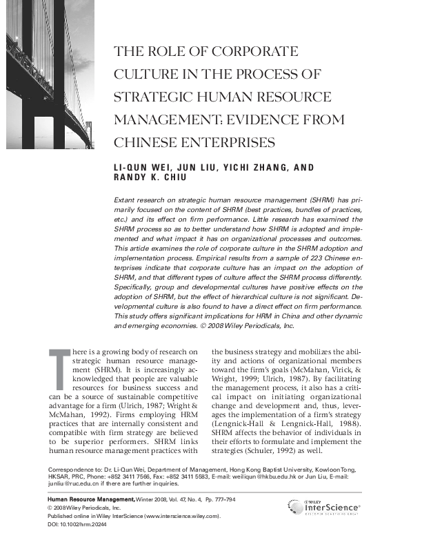 (PDF) The role of corporate culture in the process of strategic human ...