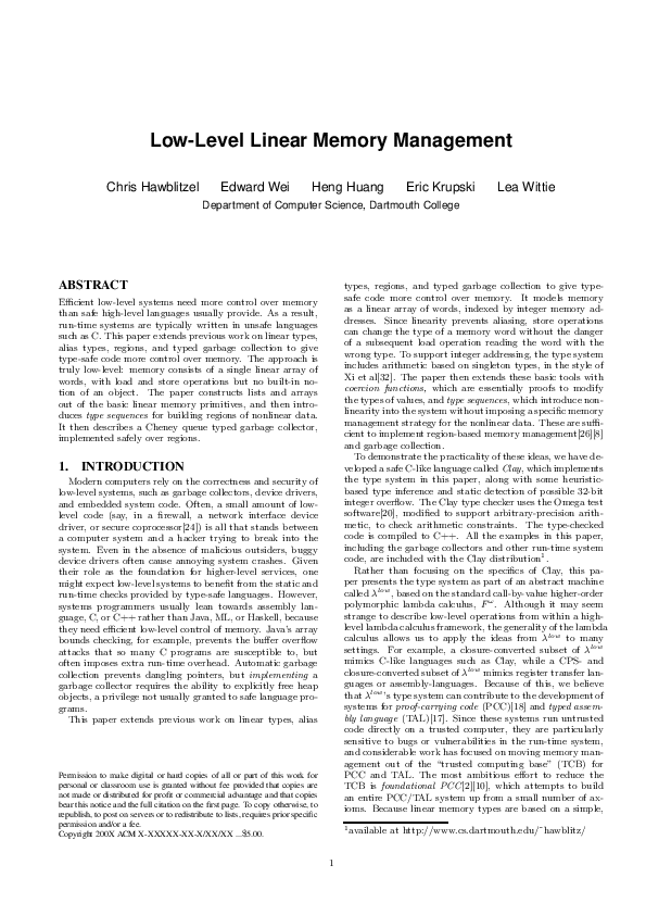 (PDF) Low-Level Linear Memory Management