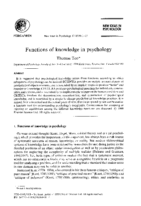 (PDF) Functions of Knowledge In Psychology