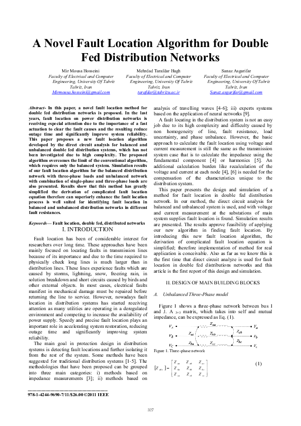 (PDF) A Novel Fault Location Algorithm for Double Fed Distribution Networks