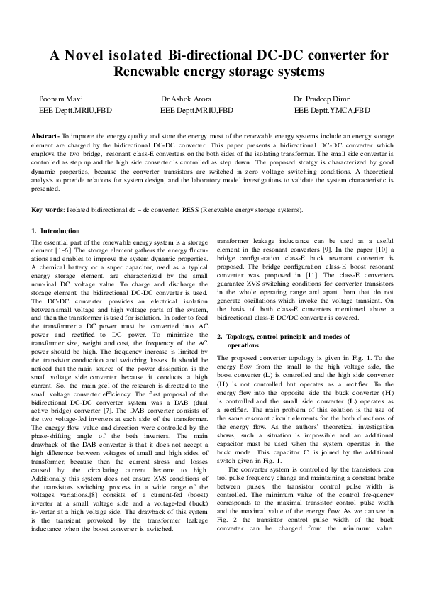 (PDF) A Novel isolated Bi-directional DC-DC converter for Renewable ...