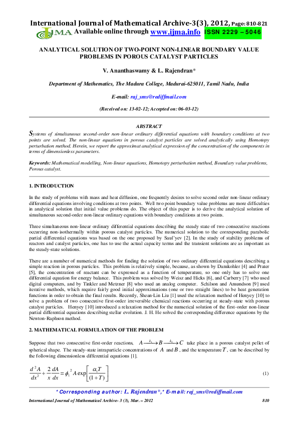 (PDF) ANALYTICAL SOLUTION OF TWO-POINT NON-LINEAR BOUNDARY VALUE ...