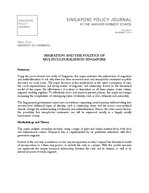 (PDF) Migration and the Politics of Multiculturalism in Singapore