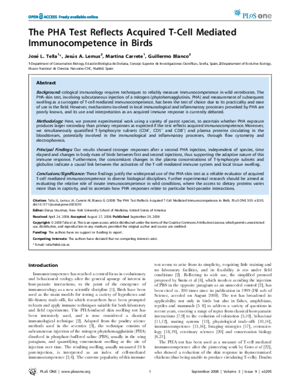 (PDF) The PHA Test Reflects Acquired T-Cell Mediated Immunocompetence ...