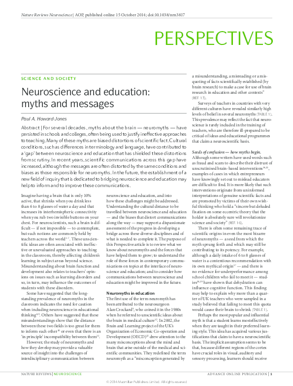 The High Cost Of Neuromyths In Education >> Pdf Neuroscience And Education Myths And Messages Ozge Karakus The High Cost Of Neuromyths In Education >> Pdf Neuroscience And Education Myths And Messages Ozge Karakus