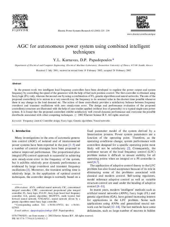(PDF) AGC for autonomous power system using combined intelligent techniques