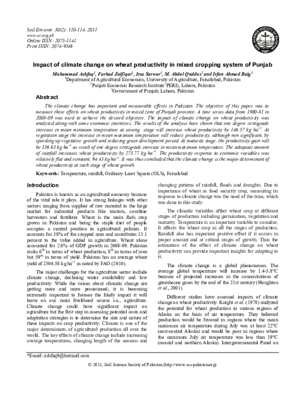 (PDF) Impact of climate change on wheat productivity in mixed cropping ...