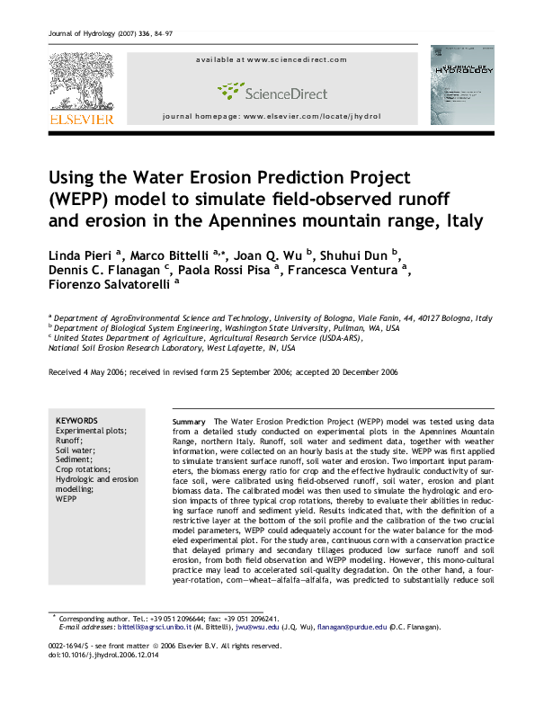 (PDF) Using the Water Erosion Prediction Project (WEPP) model to