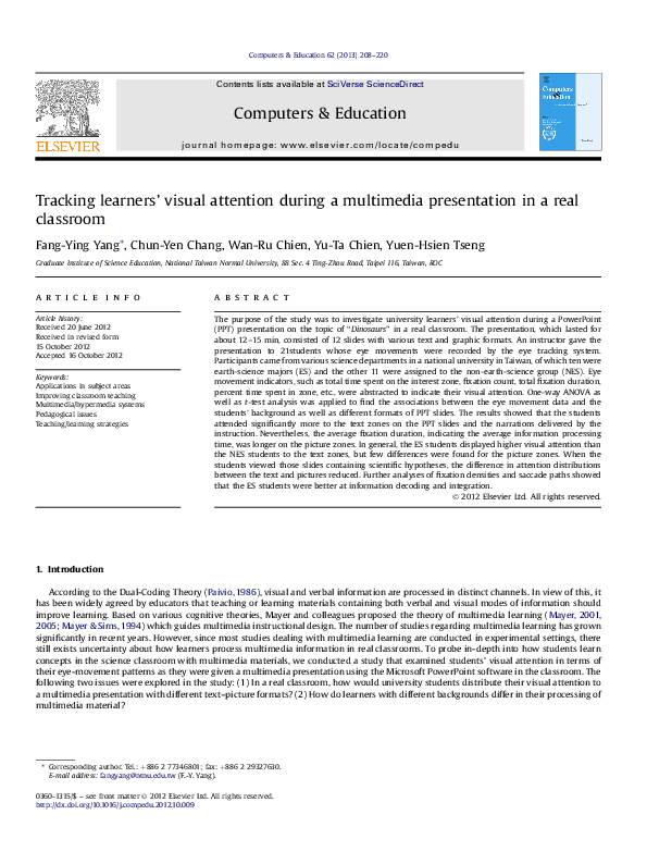Tracking learners' visual attention during a multimedia presentation in ...