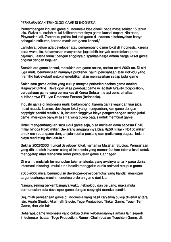 (DOC) PERKEMBANGAN TEKNOLOGI GAME DI INDONESIA