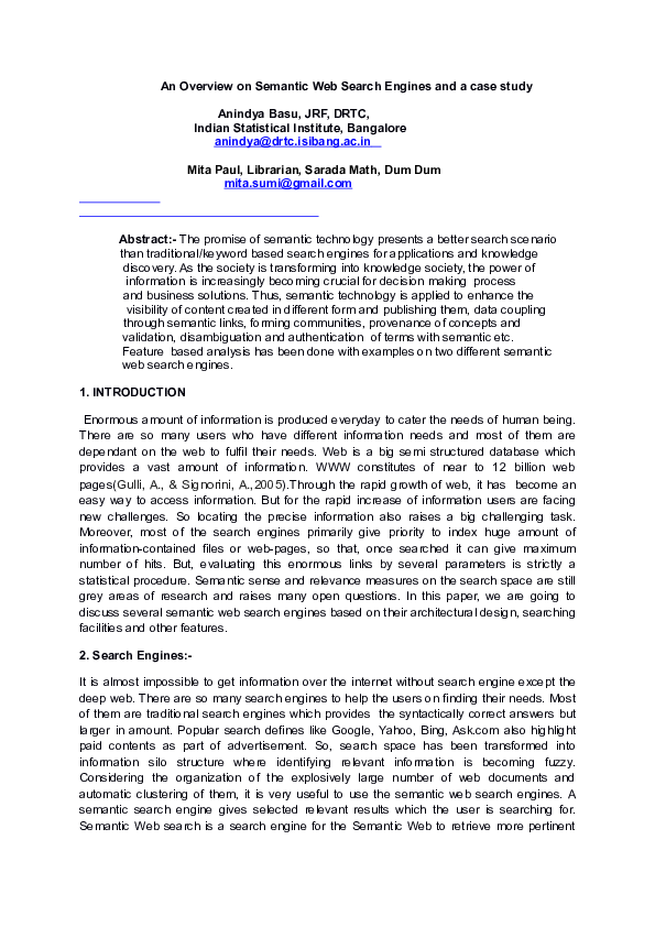 (DOC) An Overview on Semantic Web Search Engines and a case study