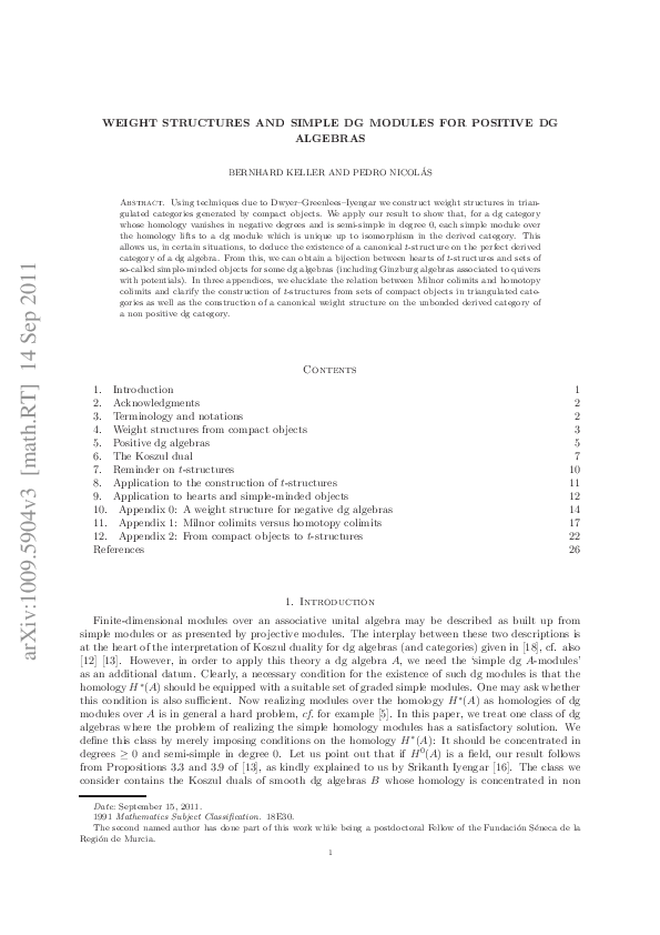 (PDF) Weight structures and simple dg modules for positive dg algebras