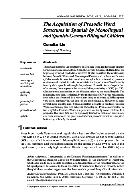 (PDF) The Acquisition of Prosodic Word Structures in Spanish by ...