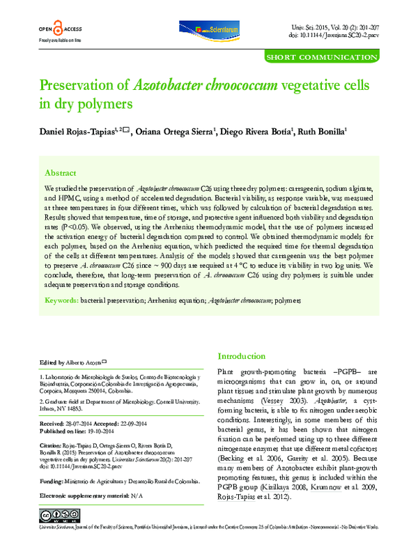 (PDF) Preservation of Azotobacter chroococcum vegetative cells in dry ...