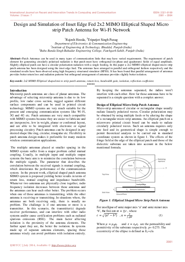 (PDF) Design and Simulation of Inset Edge Fed 2x2 MIMO Elliptical ...