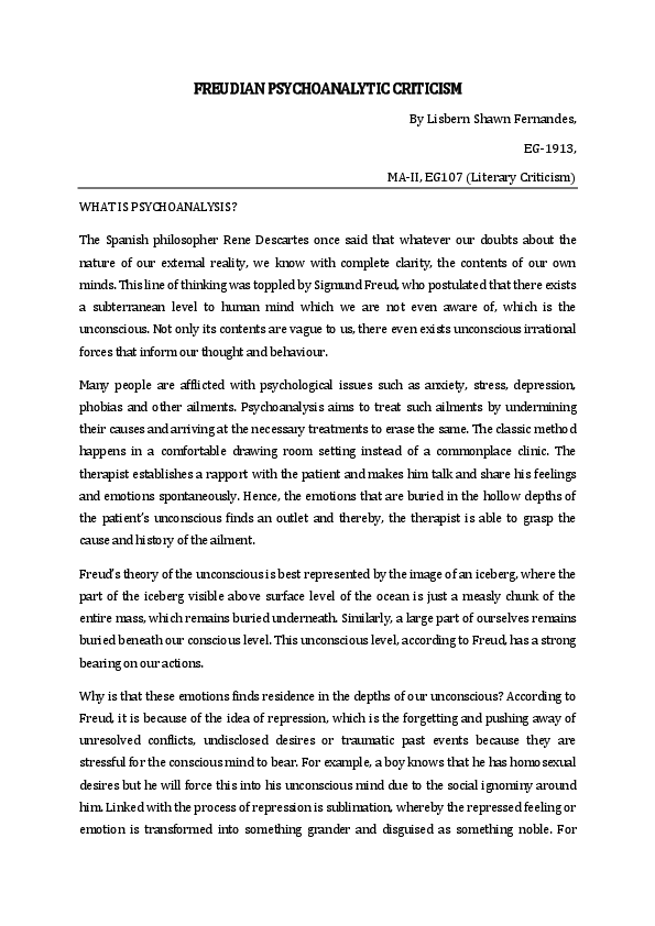 Psychoanalytic criticism essay example image