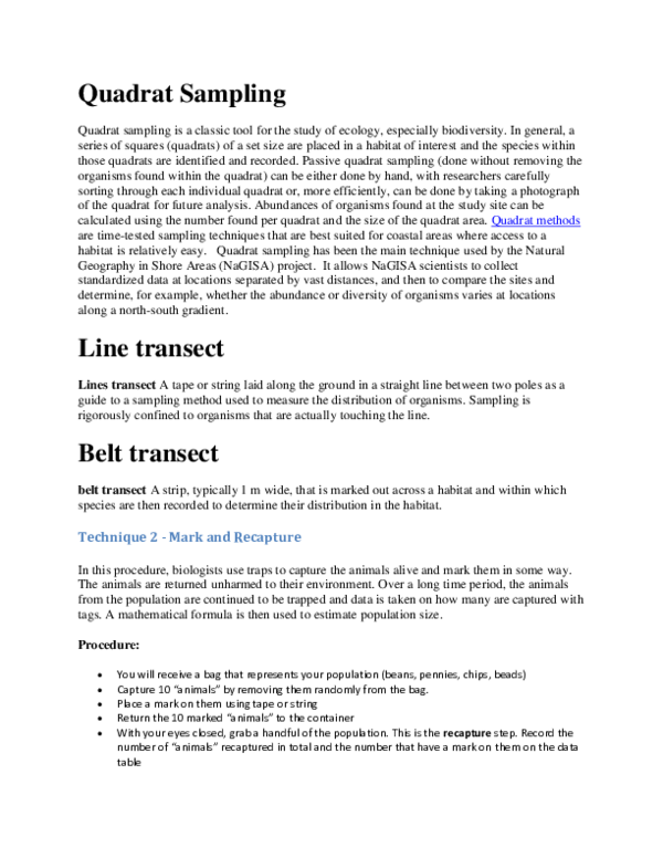 What organism is the most abundant in the quadrat picture