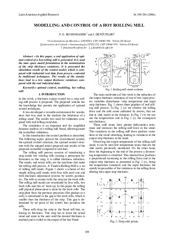 (PDF) MODELLING AND CONTROL OF A HOT ROLLING MILL