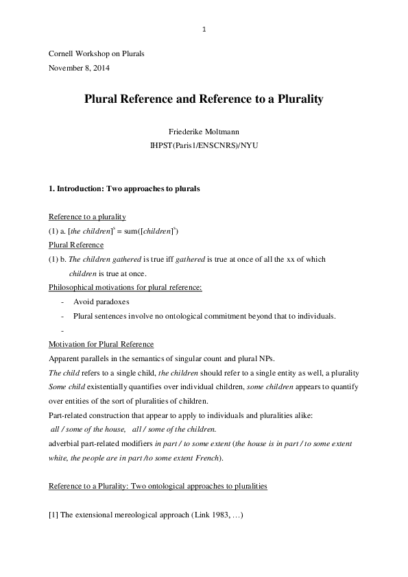 (DOC) Plural Reference and Reference to a Plurality Friederike