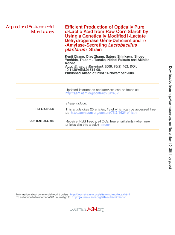 (PDF) Efficient Production of Optically Pure D-Lactic Acid from Raw ...