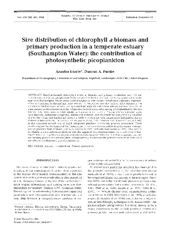 (PDF) Size distribution of chlorophyll a biomass and primary production ...