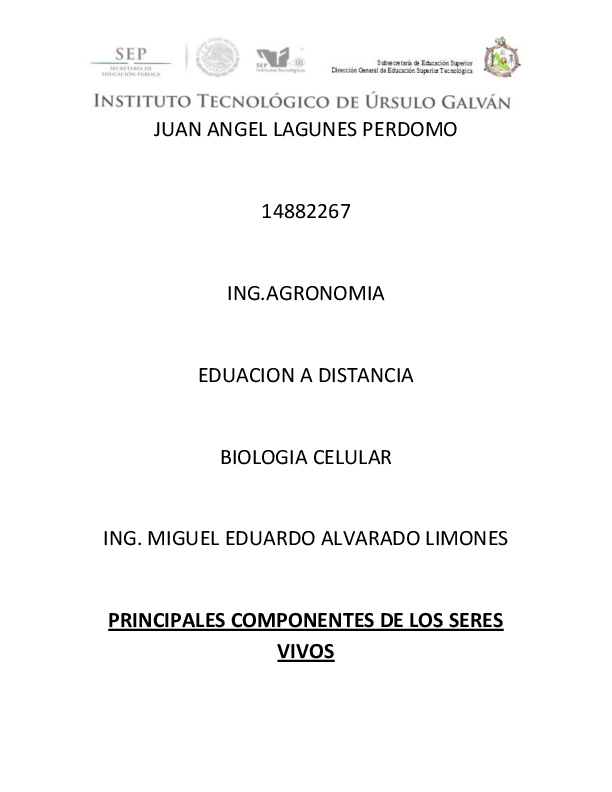 (DOC) PRINCIPALES COMPONENTES DE LOS SERES VIVOS Juan Angel Lagunes Perdomo Academia.edu