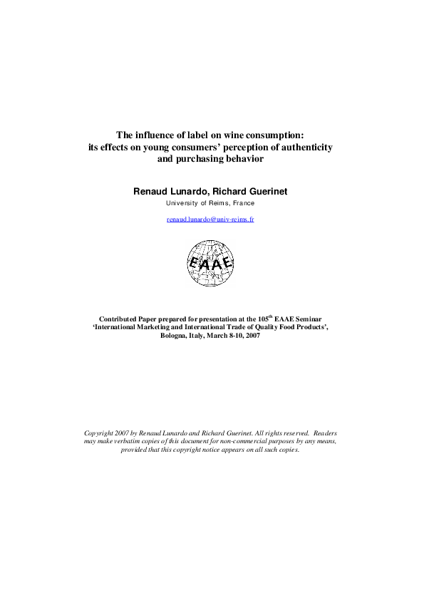 (PDF) The influence of label on wine consumption: its effects on young ...
