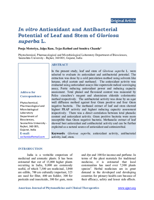 (PDF) In vitro Antioxidant and Antibacterial Potential of Leaf and Stem ...