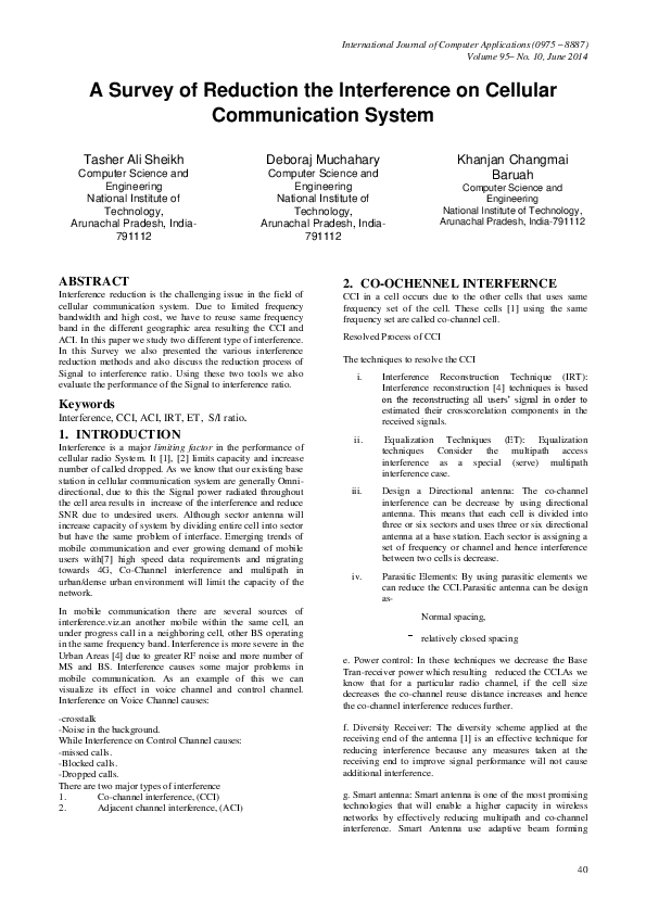 (PDF) A Survey of Reduction the Interference on Cellular Communication ...